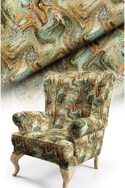 Mosaic Patterned Digital Printed Upholstery Fabric. Soft Keyed Cotton Lined Non-Stretch Fabric