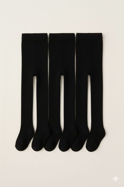 3 Pack School Socks Washed Plain 77% Bamboo Socks Girls' Pantyhose Black