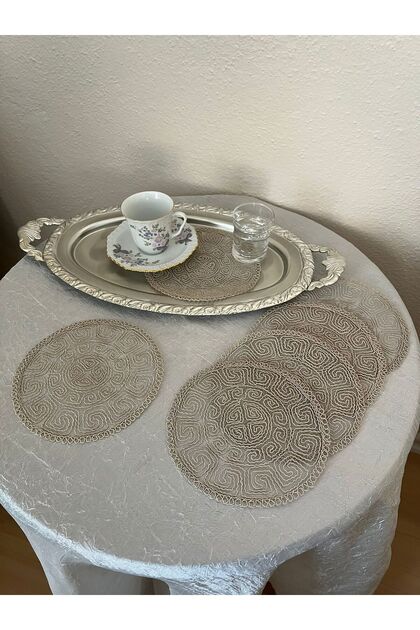 Set of 6 Stylish Coffee Side Presentation Guipure Tulle Napkins