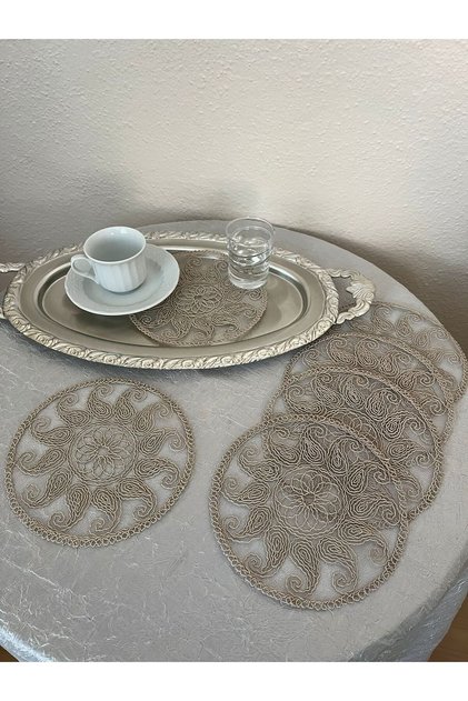 Set of 6 Stylish Coffee Side Presentation Guipure Tulle Napkins