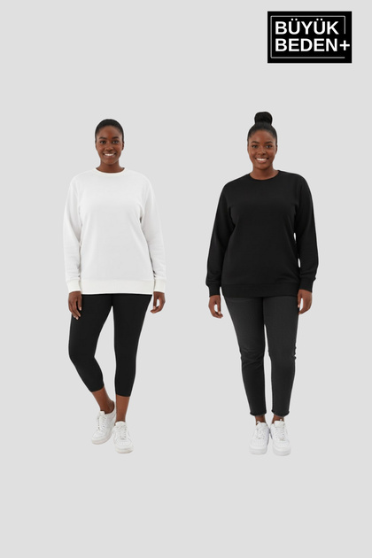 Women's Plus Size Crew Neck 2-Piece Set-Comfortable Fit Slim Sweatshirt Spr26Bswk956+2
