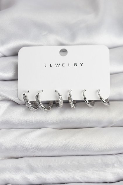 Silver Color Brass Women's Earring Set with Zircon Stone