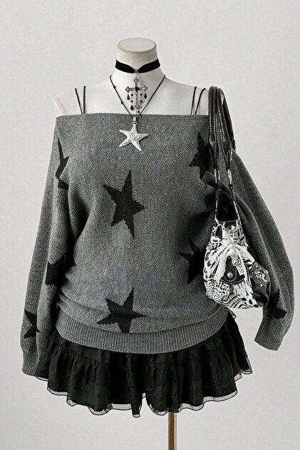 ARS Butik Stars Askılı Madonna Yaka Y2K Triko Kazak - Fiyatı