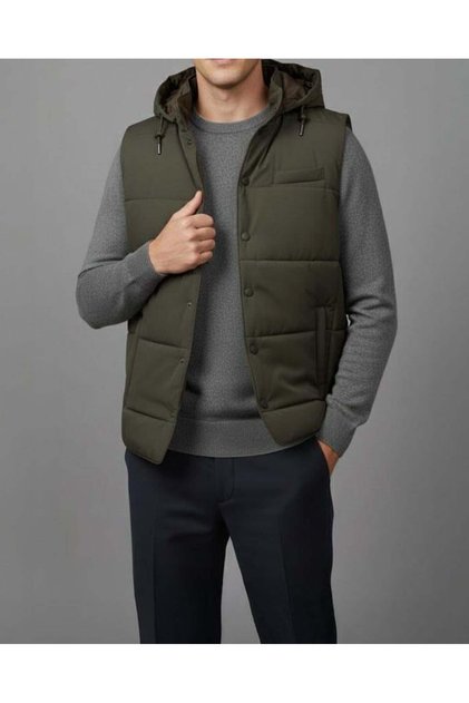 Italian Style S Slim Fit K Hooded Quilted Men's down Vest Green T14724