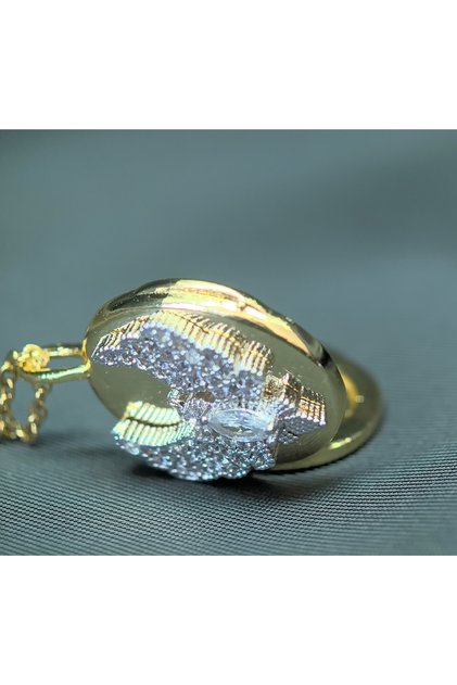 Gold Steel Alya Necklace with Phoenix Figure and Zircon Stone with Openable Clasp