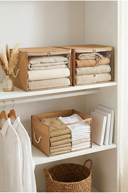 3 Pieces Beige Small Size Under-Bed Storage Bag with Window, Suitcase Organizer, Dowry Bag / 30X22X18