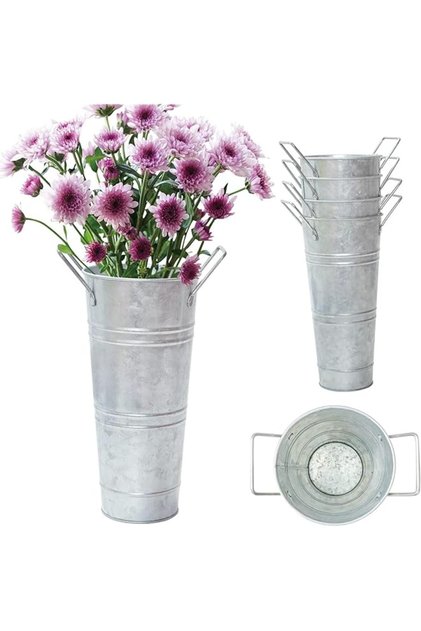 Galvanized Metal Vases Farmhouse Bucket Flower Vases 9", Set of 4