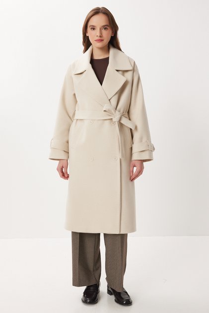 Double-Breasted Collar Belted Cashmere Coat Ldw0007 Cream Melange