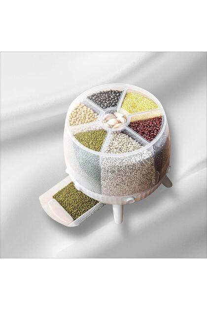 Multi-Compartment Rotating Lid Grain Storage Container - Measured Transparent Food Organizer 360