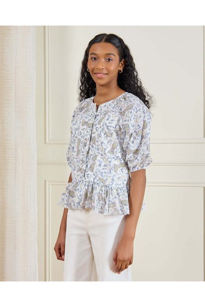 Senior Girls White Paisley Slub Blouse