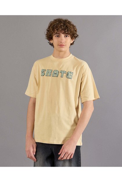 Senior Boys Beige Printed T-shirt