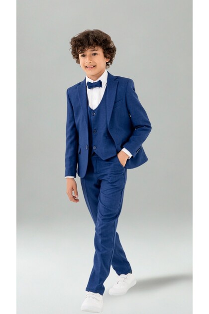 Boys' Tuxedo Suit – 5-Piece Set with Jacket, Trousers, Vest, Bow Tie, and Shirt