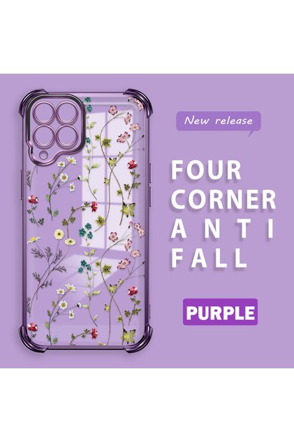Samsung Galaxy M33 Compatible Transparent Silicone Flutter Protective Case Flower Patterns
