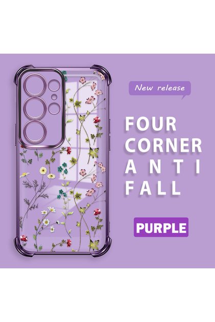 Samsung Galaxy S25 Ultra Compatible Transparent Silicone Flutter Protective Case Flower Patterns