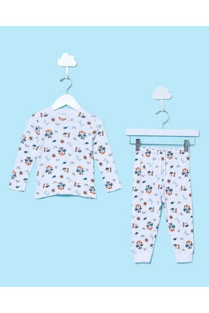 Infant Boys White Beach Printed Pyjama Set (2 Piece)
