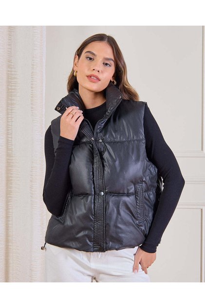 Women Black Padded Vest Jacket