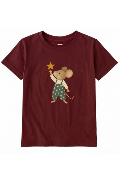 Cotton Fabric Children's T-Shirt β Starreaching Mouse Printed T-Shirt