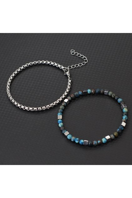 20.5cm(8.1inches) phoenix Stone Fashion 2Pcs/Set Cuban Chain Bracelet With Stainless Steel 4mm Tiger