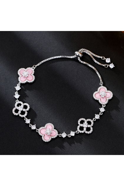 Silver pink Light Luxury Cherry Blossom Pink Shell-like Clover Bracelet,Women's Stylish Chic Jewelry