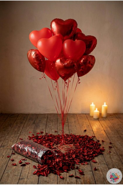 Premium Heart Balloon Set – 5 Pieces of 11' Latex + 5 Pieces of 10' Foil Balloons & Dried Rose