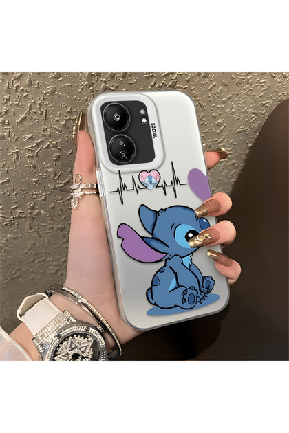 Xiaomi Redmi 13C Compatible Stitch Couple Pattern Case Silicone Edge Hard Back Anti-Fall