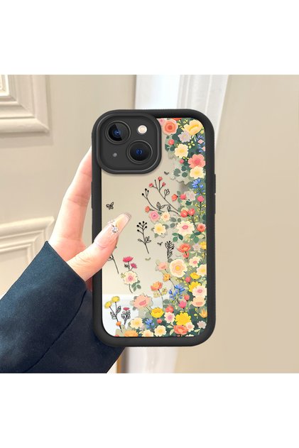 iPhone 15 Compatible Flowers Mirrored Anti-Fall Silicone Phone Case