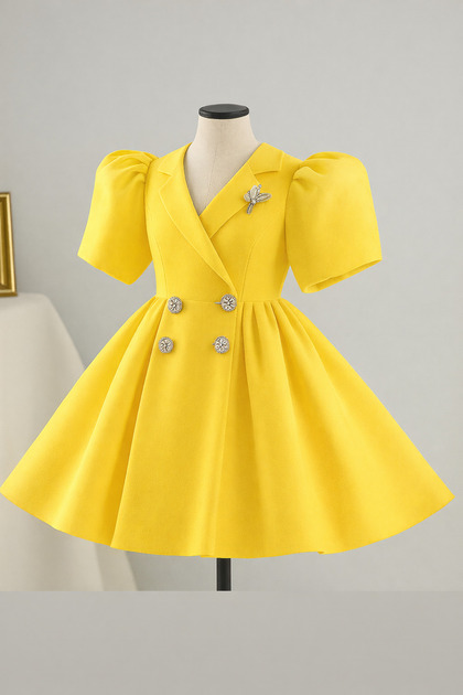 Special Design Umay Model Yellow Color Girl's Evening Dress with Stone Accessories
