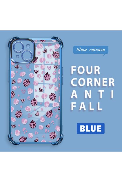 iPhone 15 Plus Compatible Transparent Silicone Flutter Protective Case Strawberry Patterns