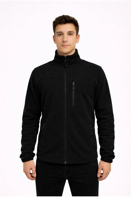 Erkek Siyah Polar Fermuarlı Hakim Yaka Sweatshirt-W1141