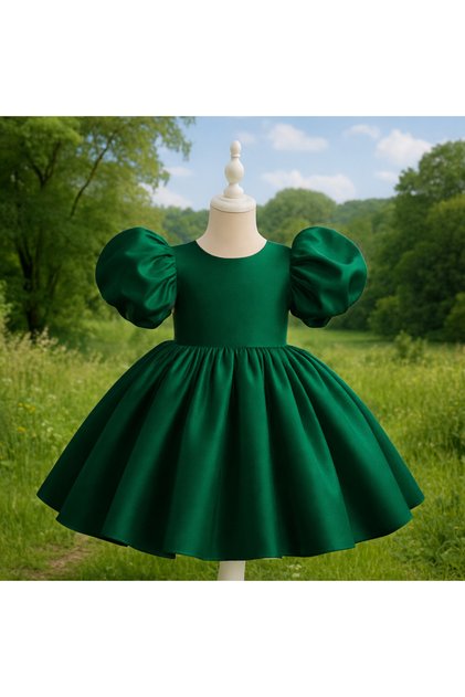Special Design Emerald Green Color Balloon Sleeve Bow Detail Girls Evening Dress