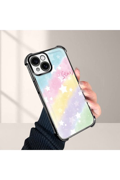 iPhone 15 Compatible Transparent Silicone Flutter Protective Case Rainbow Patterns