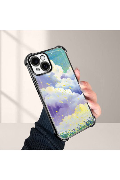 iPhone 15 Compatible Transparent Silicone Flutter Protective Case Colorful Cloud Patterns