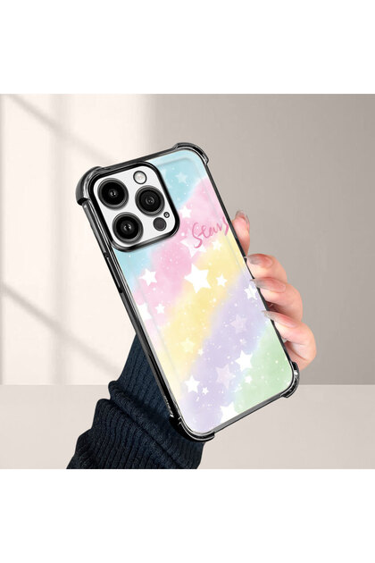 iPhone 14 Pro Compatible Transparent Silicone Flutter Protective Case Rainbow Patterns