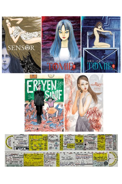 Junji İto 5'li Manga Seti/Sensör + Tomie 1-2 + Eriyen Sınıf + Mimi'nin Dehşet Öyküleri + Özel Cetvel