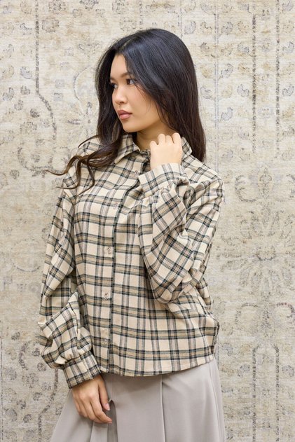 Cream Plaid Patterned Shirt