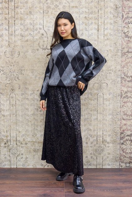 Long Black Sequin Skirt