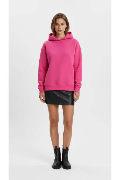 Kadın Oversize Kalın Fuşya Kapüşonlu Sweatshirt