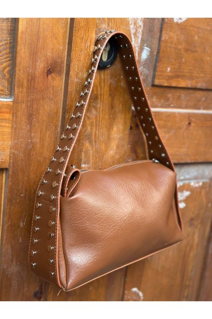 Tan Color Staple Strap Detailed Women's Shoulder Bag (30Cm*18Cm)