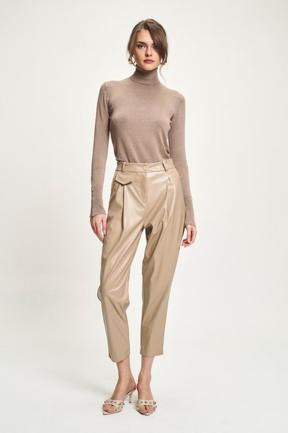 Pantaloni din piele cu buzunar în talie 0099 R5-C-K2