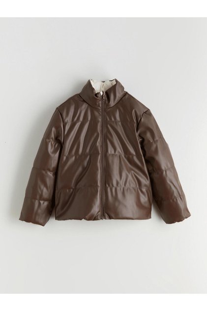 Ecru Leather-Look Girl's Double-Sided Coat