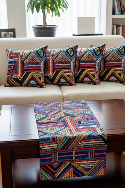 4-Piece Throw Pillow Cover 1 Runner Set Special Design Punchable Soft Textured Throw Pillow
