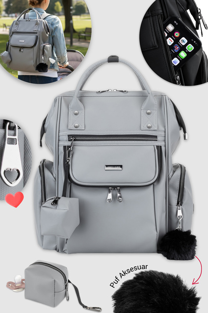 Welgro Luxella Mother Baby Care Bag, with Bottom Opening, Pacifier Bag, Gray