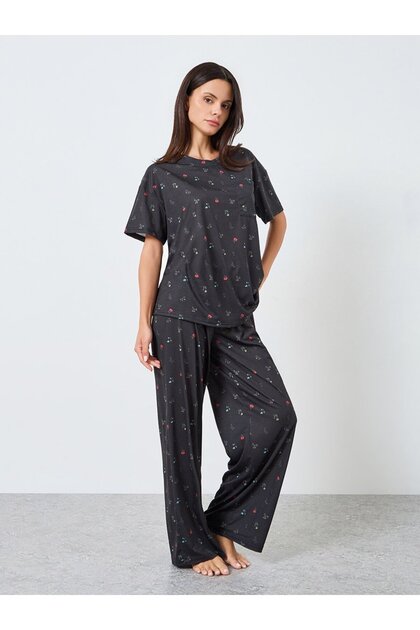 Multi Floral Drop Shoulder T-Shirt and Pyjama Set