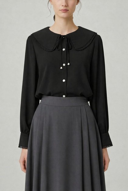 Women's Collar Detailed Long Sleeve Chiffon Blouse