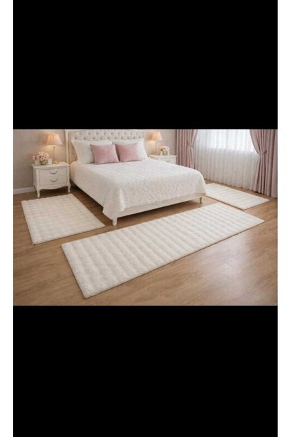 BUBBLE peluş pufidik kaymaz taban yumuşak modern yıkanabilir saçaklı 3lü takım75x250_75x1502adet