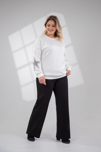Large Size Star Stone Sweatshirt White