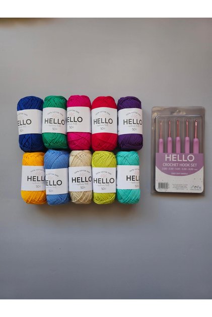 10 Pieces of Vibrant Colors 50 Grams of Cotton Yarn + Crochet Kit