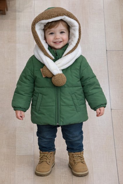 Winter Boy's Coat with Ribbed Scarf for 2-6 Years