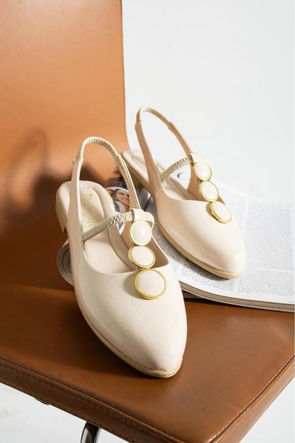 Open Back Three Rows of Stone Detailing Flat Sole Lightweight Women's Ballerinas | Daily Babet