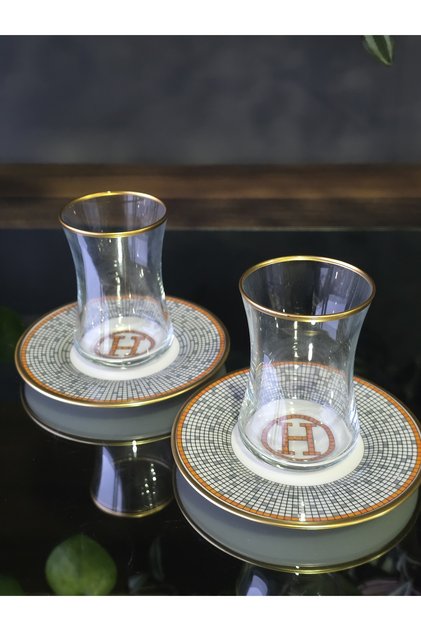 Handmade Crystal Honey Orange Tea Set for 2 People